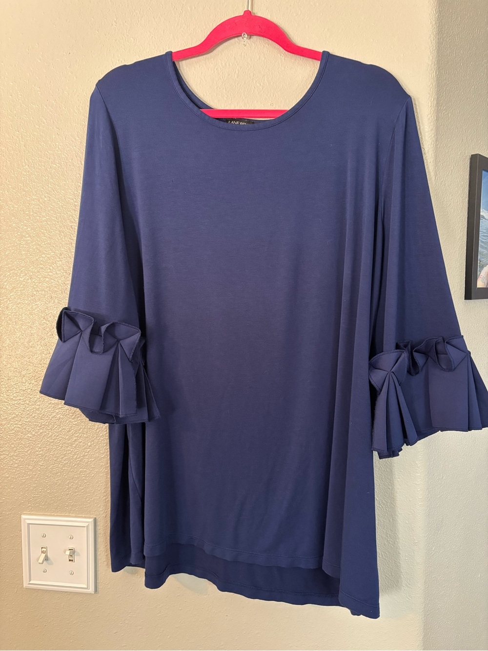 Lane Bryant Blue Pleated Ruffle Sleeve Blouse Size 22/24
